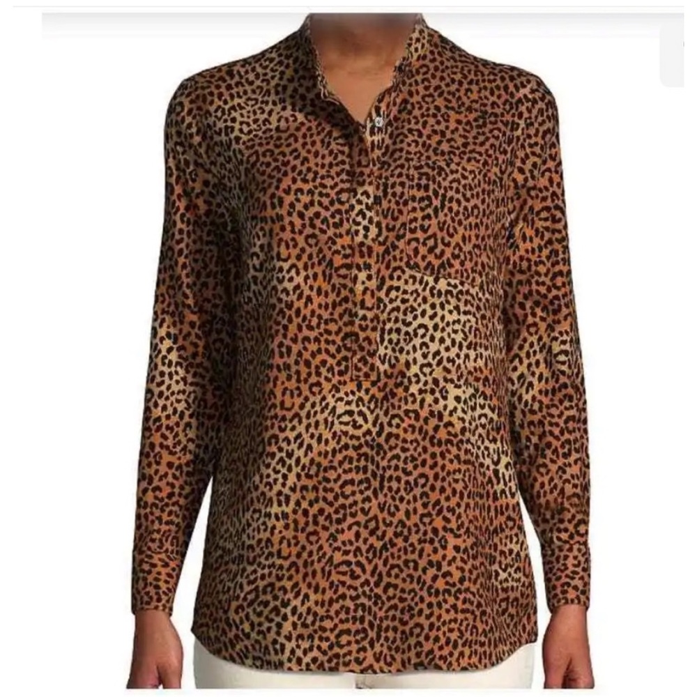 MANDARIN COLLAR SOFT FLANNEL ANIMAL PRINT TUNIC SIZE MEDIUM